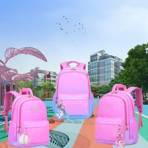 Girls' School Bag with Pendant, Cute Backpack Suitable for Elementary School Students, Large Capacity Waterproof Multi-Compartment Bookbag Booksack Children