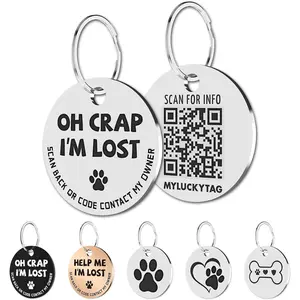 Stainless Steel QR Code Pet ID Tags Dog Tags - Pet Online Profile - Scan QR Receive Instant Pet Location Alert Email