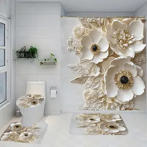 1/4 piece floral design bathroom set, Shower curtain sets, including soft floor mats, toilet seat cushions, shower curtains, floor mats rebound well, absorb water, non slip, ideal for gift giving