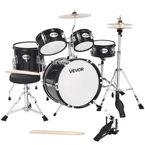 VEVOR Kids Drum Set, 5-Piece 14 in Junior Drum Sets, Beginner Drums Set with Adjustable Throne, Cymbal Two Pairs of Drumsticks, Musical Learning Drums Instruments Kit, for Children Ages 6-13(Black)
