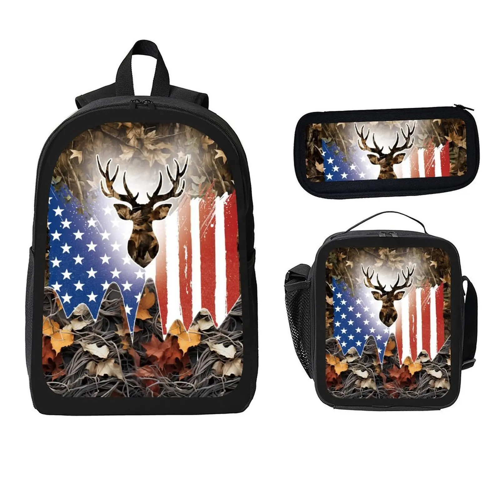 Camo Schoolbag Backpack Set 3-Piece Kids School Backpack Lunch Box Pencil Case for Daily Back to School Gift Supplies Fashionable Hunting Practical Personalized Single-Layer elementary middle school student zipper