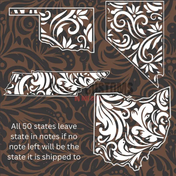 Leather Tooled Design Custom State Decal (leave state in notes) All 50 states available