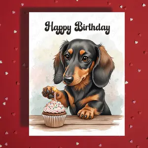 Birthday Greeting Card, Dachshund Dog 02: Happy Birthday