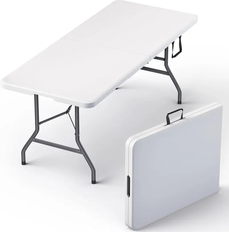 Our Modern Space 6 Feet Foldable Table with Built-in Handle & Steel Legs Heavy Duty Portable Table for Indoor and Outdoor Use