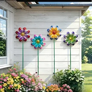 4-Piece Outdoor Acrylic Floral Garden Decor Set, Durable Colorful Garden Art, Patio Decoration, Lawn Accent, Easy Installation, Landscape Design