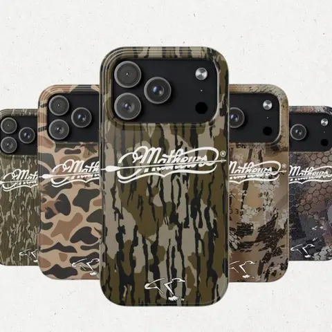 Vintage Mathews Archery Hunting Duck Camo Cellphone Cover - Dual-Layer PC+TPU Silicone & Polycarbonate Shell, Antislip Grip, Ergonomic Shockproof Protector, Precise Fit Phone Accessory for iPhone 11-17 Pro Max/Plus, Samsung Galaxy S23-25 Hunting Gift