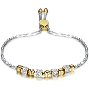 Stainless Steel Adjustable Chain Size Beaded Cubic Zircon Strand Bracelet