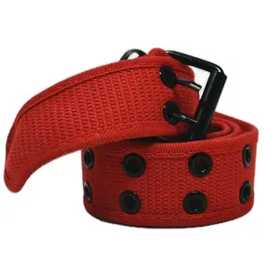NEW Unisex 100% Cotton Canvas Belt Double Grommet Hole For Men Women Buckle Jean Black Fashion Accessory