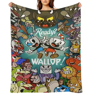 Cuphead Cup Mug Man Cute Flannel Blanket, Portable & Comfort Cozy Ultra Soft Outdoor Indoor Short Plush Throw Blankets, Idea for Birthday Gift, Halloween, Christmas, New Year Gifts