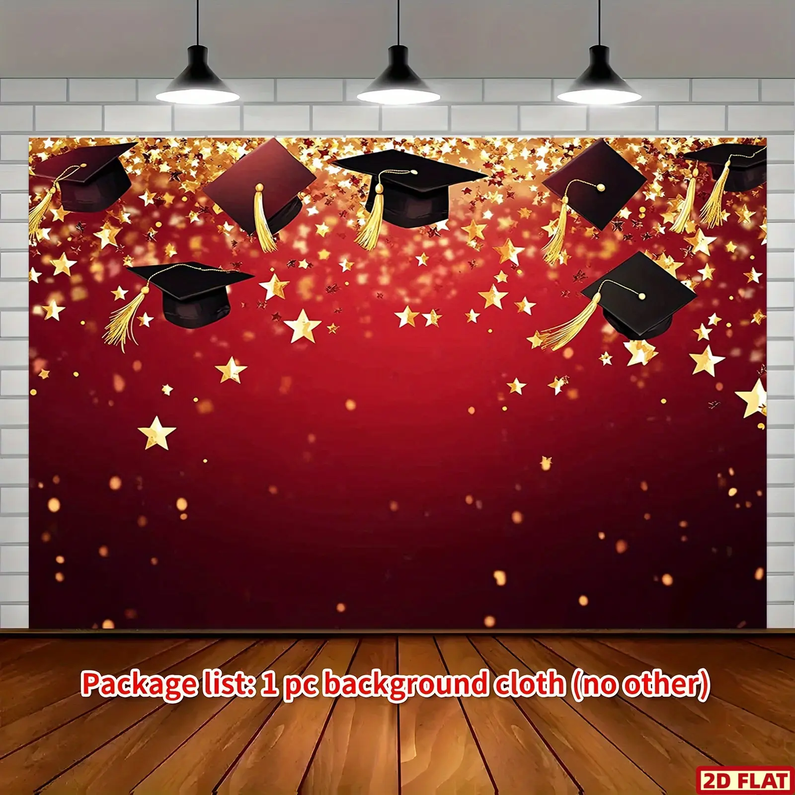 2D Flat Banner, 1pc Graduation Caps Golden Stars Red Background Cloth, 179.83×229.87cm, Party Banner, Grad Party Decorations, Party Decorations Banners, Graduation Ceremony Party Decor Photo Booth Backdrop, Studio Photography
