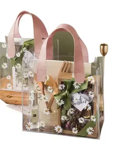 2pcs Clear Daisy Print Tote Bags, Transparent PVC Gift Bags with Handles, Reusable Waterproof Handbags Party Favor for Weddings, Parties, Shopping