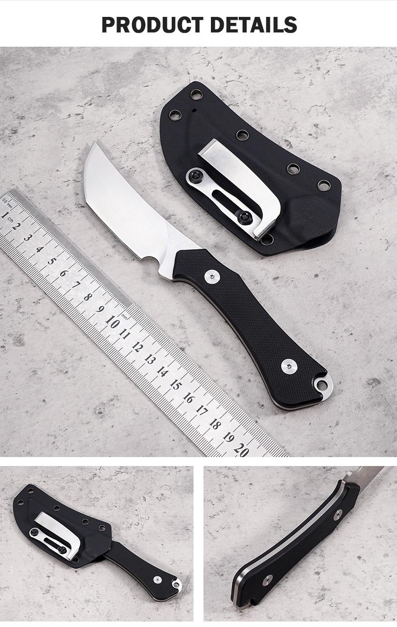 EDC multifunctional tactical outdoor fixed-blade knife with G10 handle; convenient pocket/belt clip, includes a sheath for everyday carry; outdoor cutting tool designed for climbing and fishing; essential gear for camping and hiking.