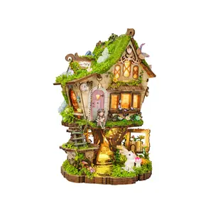 1 pc Rowan Treehouse Wooden 3D Model | A surprise hidden in the box—a gift girls can’t resist; exquisite miniature scene; fun manual assembly; versatile desktop home decor; perfect Christmas or birthday gift; a choice that will win over girls’ hearts