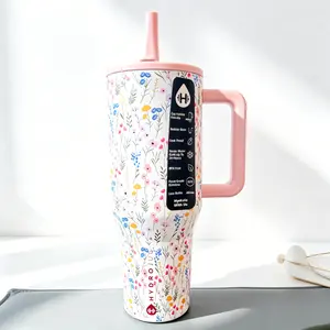 HydroJug 40oz Spring Floral Handle Tumbler - Fresh Pastoral Style, Large Capacity Leak‑Proof Insulated Cup for Car, Commute & Student Use