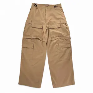 Balenciaga Convertible Distressed Cotton Cargo Pants Beige