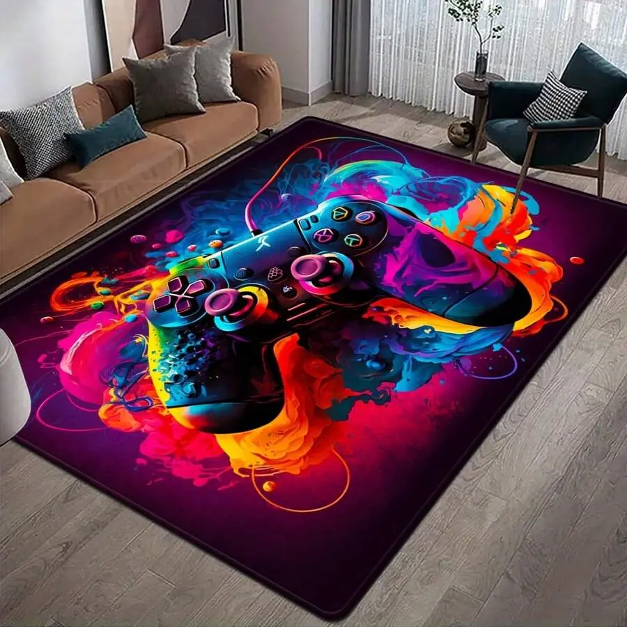 1pc Vibrant Video Game Controller Pattern Flannel Bath Mat, Fade-Resistant, Polyester Fiber, Non-Slip Rectangle Rug For Bedroom And Living Room Decor Christmas Decor Kitchen Rug