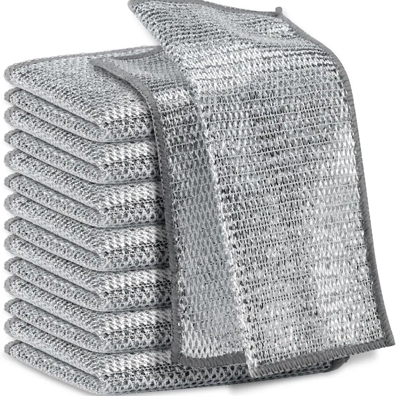 10-pieces multi-purpose magic string cleaning cloths, extra-large string dishwashing cloths, wet and dry, microfiber cleaning cloths for metal, kitchen, tableware, kitchen goodies