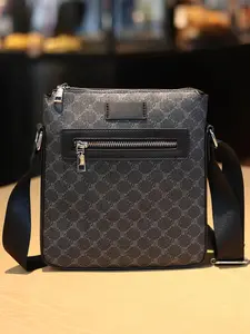 Men's New Trend Business Style All Over Print Zipper Crossbody Bag, Fashionable Pu Leather Shoulder Bag, Casual Square Crossbody Bag with Adjustable Strap for Work Office & Daily Used, Commuter Crossbody Bag