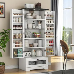 55inch Farmhouse-style kitchen storage cabinet with drawers, kitchen storage cabinet with adjustable shelves, tall cabinet for kitchen organization and storage, buffet table