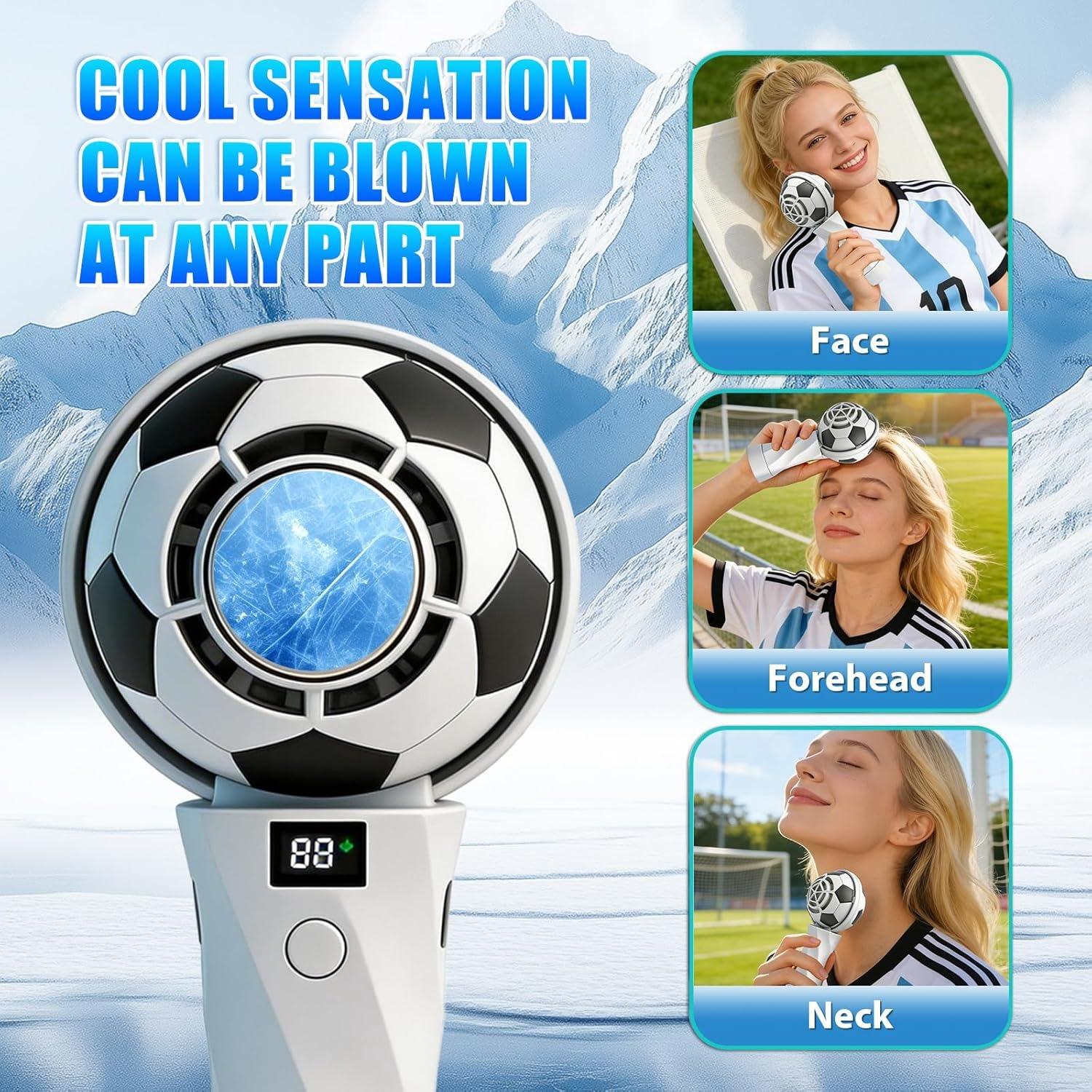 Portable Soccer Fan 5000mAh Handheld Fan with LED Power Display | 6 Speeds & 180° Foldable Personal Fan | Perfect Football Gift & Summer Must-Have!