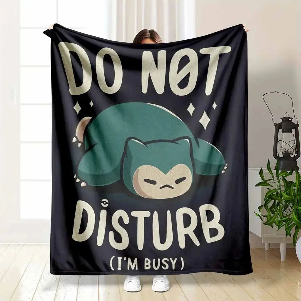 "Do Not Disturb Lazy Green Creature" flannel blanket with cartoon graphic—cozy, soft, warm, lightweight throw for bedroom, living room, office, sofa, reading corner; great as a gift