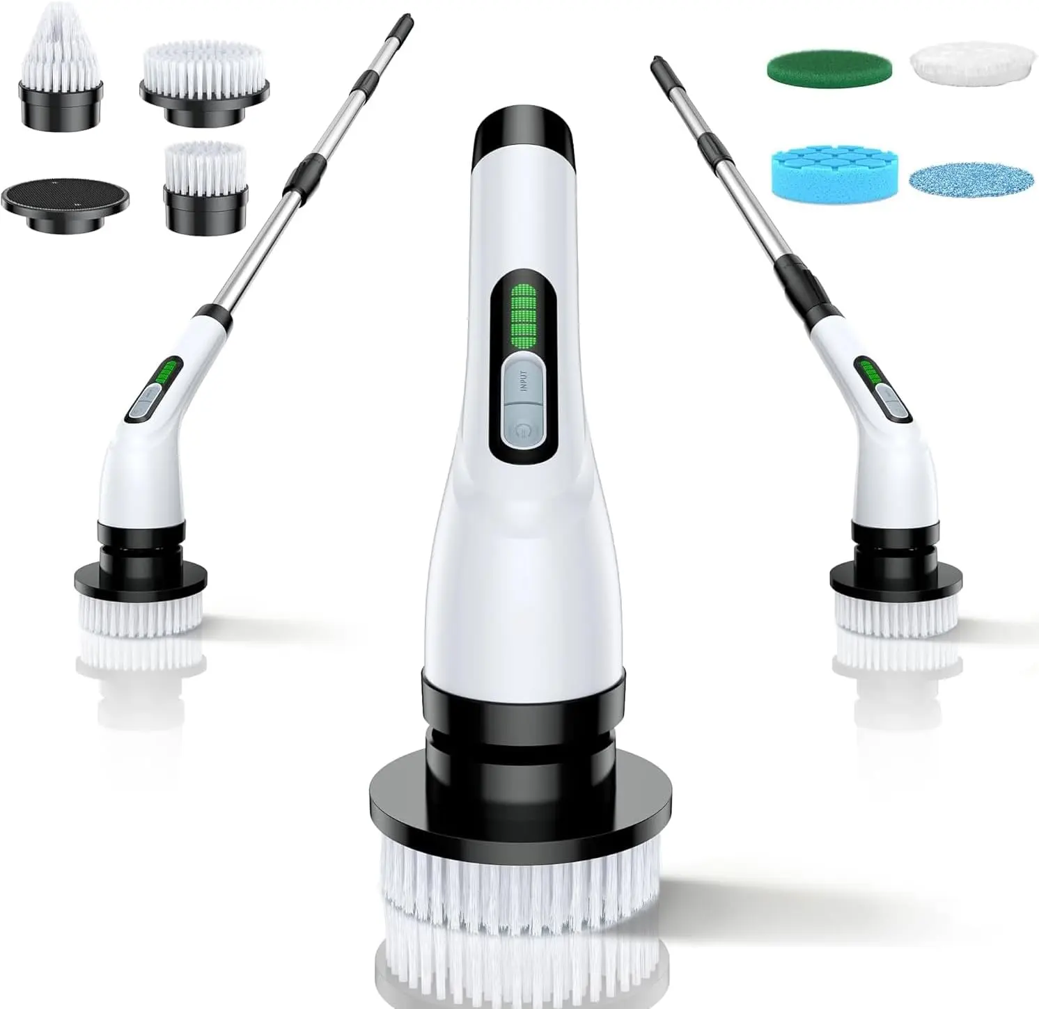 Cordless Electric Spin Scrubber for Bathroom, Shower Cleaner Brush with Long Handle, Dual-Speed IPX7 Waterproof Tool with 7 Brush Heads for Bathtub, Tile Grout, Wall