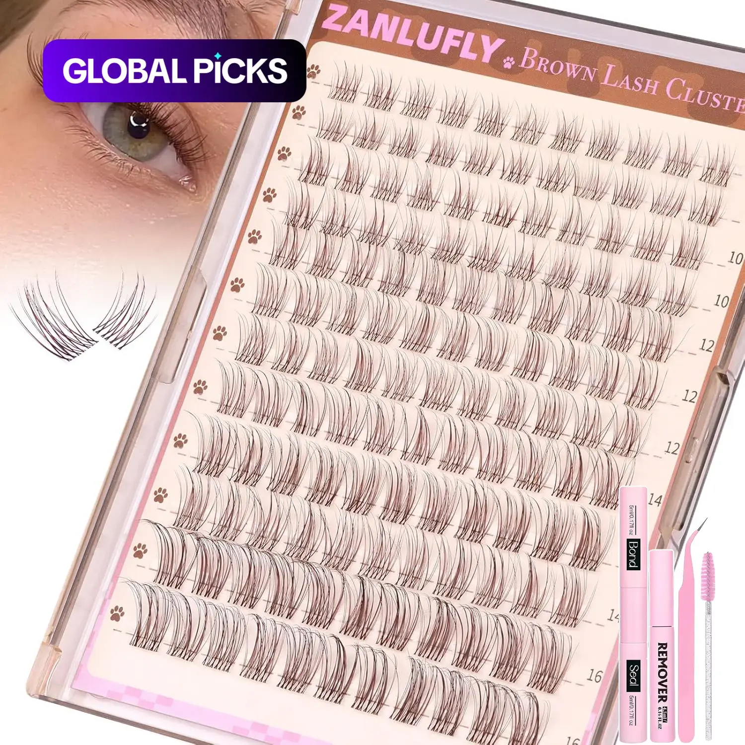 132 Pcs Eyelash Extension Kit, Natural 8-16 MM Lashes with Applicator, Glue, Tweezers and Remover, DIY Home Use Eyelash Extensions Kit, Eyelash Extensions Set, Eyelash Clusters #GLOBAL PICKS