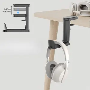 Black Headphone Holder - 360-Degree Rotation, Cable Organizer, Plastic Hanger Mount, Headset Clamp, Audio Accessory, Fits 1-5.5cm Headsets, Fits Headsets