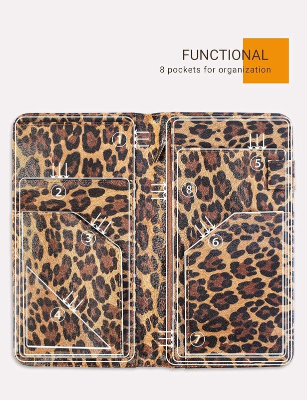 Server Book for Waitress Book with Zipper Pocket, 5x9 Leopard Magnetic Closure Server Wallet with Money Pocket and Zipper Pouch, Restaurant Waitstaff Organizer Fit Server Apron