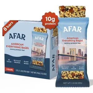 Afar Savory Protein Bars - 10g Protein, 3g Sugar, Vegan - Rice Crispy Texture - American Everything Bagel