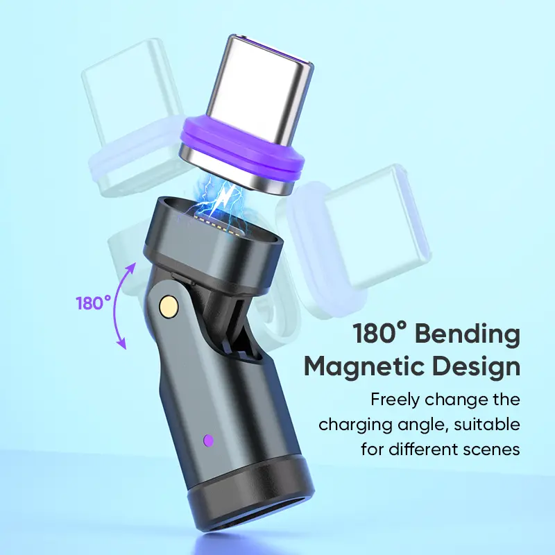 240w Magnetic Adapter 180° Rotating Type C PD Fast Charging Cable for Xiaomi Apple Macbook Air Huawei Lenovo Laptop, 1pcs/2pcs