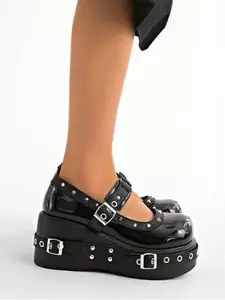 New Punk Style Thick Sole High Wedge Mary Jane Shoes, Multiple Buckle Strap Design, Women's Fashion Footwear, Comfortable and Stylish