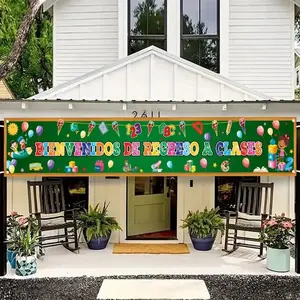 Spanish Back-To-School Theme Balloon Car Pencil Letter Banner, Indoor/outdoor Party Decoration, 13.78x70.8 Inches, Ideal for Events