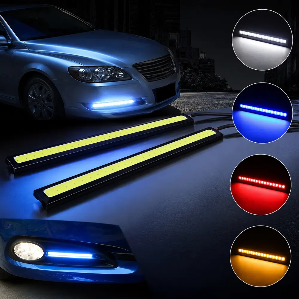 2PCS Ultra-Thin High Brightness COB LED Daytime Running Lights (17 Inches), Universal 12V Waterproof COB LED DRL/Fog Light Strips, Suitable for Sedans, Trucks and SUVs, Car Accessories