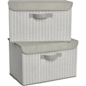 GRANNY SAYS Fabric Bins with Lids, Decorative Storage Containers with Lids, Stackable Storage Bins, Large Storage Boxes for Organizing Closet Shelves, Light Gray/White, 2-Pack Organiser