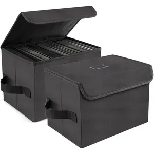 7-inch Vinyl Record Storage Box, Nylon Foldable and Stackable Set of 2 Vinyl LP Storage Organizer Case with Lid and Handle Can Hold 120 Single 7-inch Records