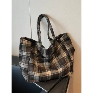 Women's Elegant Plaid Pattern Tote Bag, Large Capacity Shoulder Bag, Casual Trendy Versatile High-quality Daily Commuting Bag, Girl Fashionable Shopping Bag