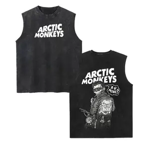 Arctic Monkeys Band Unisex Vintage Washed Cotton Vest, Retro Band Print Sleeveless Shirt, Casual Regular Fit, Perfect Boyfriend Gift