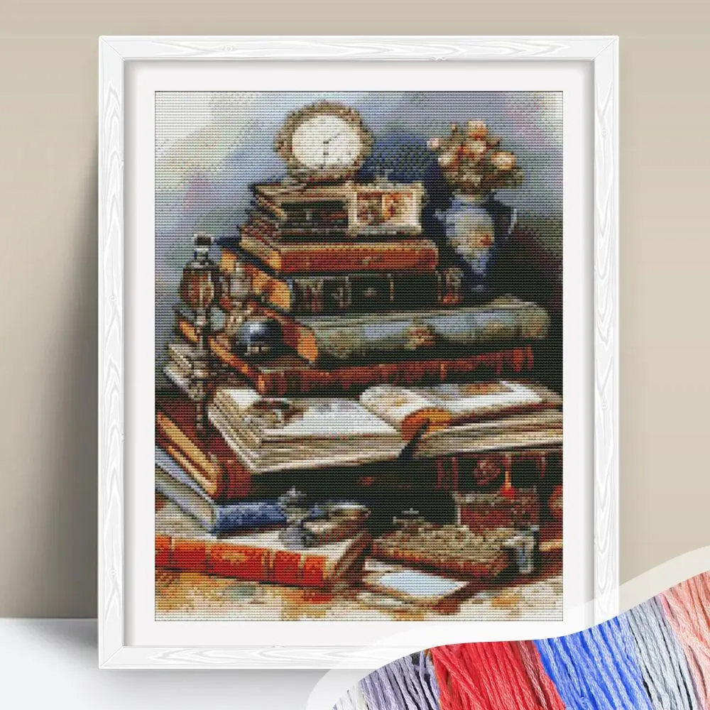 Book Pattern Cross Stitch Kit, 11CT Cross Stitch Printed Canvas, DIY Cross Stitch Kit for Home Decor, DIY Embroidery Supplies, Handicraft, Diy Kits