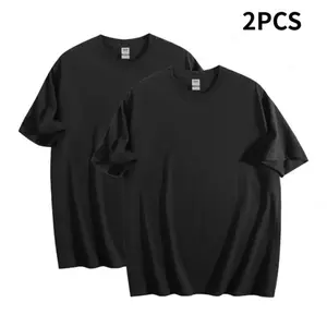 Two-piece set heavy pure cotton short-sleeved T shirt for men summer men's and women's loose white solid color T shirt