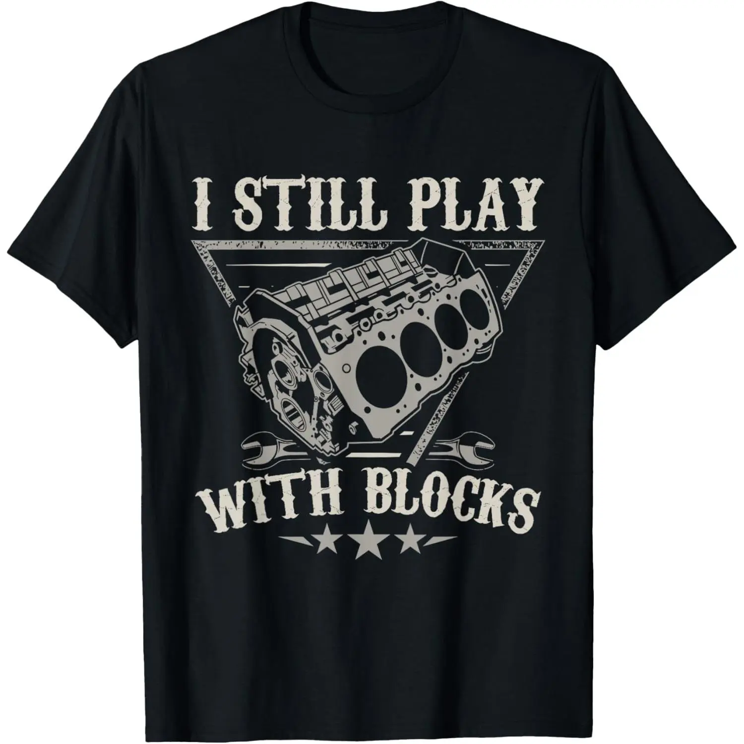 Men's Pure Cotton Round Neck Short-Sleeve T-Shirt - Soft, Natural, Casual, Breathable - I Still Play With Blocks Car Mechanic Motor Engine Graphic Crewneck Menswear