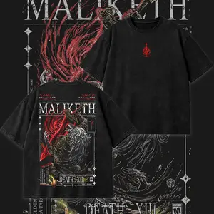Elden Ring Maliketh the Black Blade Graphic Unisex Casual Tee Acid Washed, Dark Anime Streetwear Shirt, Dark Fantasy Game Merch, Vintage Washed Elden Ring T-Shirt, Oversized Otaku Fashion Apparel, Viral Game Shirt for Men & Women Fans