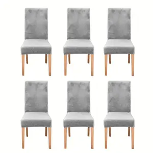 6PCS Velvet Soft Dining Chair Covers Stretch Chair Slipcover Protector Solid Color Chair Case Restaurant Kitchen Removable