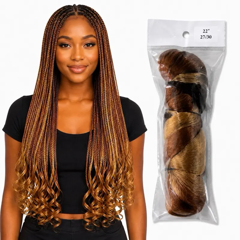 Honey Blonde French Curl Braiding Hair (2-Pack), 22-Inch 27/30 Mix Synthetic Hair Extensions, 150g/pck for Boho Knotless Braids