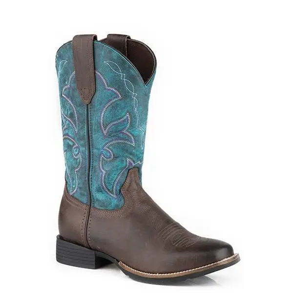 Roper Women's Brown & Blue Leather Western Boots | 11-Inch Cowgirl Boots