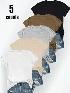 Women's Solid Round Neck Sleep Tee, Casual Comfy Short Sleeve T-shirt for Daily Wear, Comfortable  Pastel  Ladies Sleepwear for All Seasons