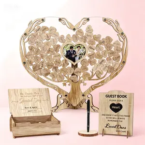 Rustic Wooden Guest Book Alternative, Heart Drop Box with Picture Frame, Wedding Souvenirs Keepsake, Personalized Guest Sign-In Decor, Party Birthday Memory Chest with Slot