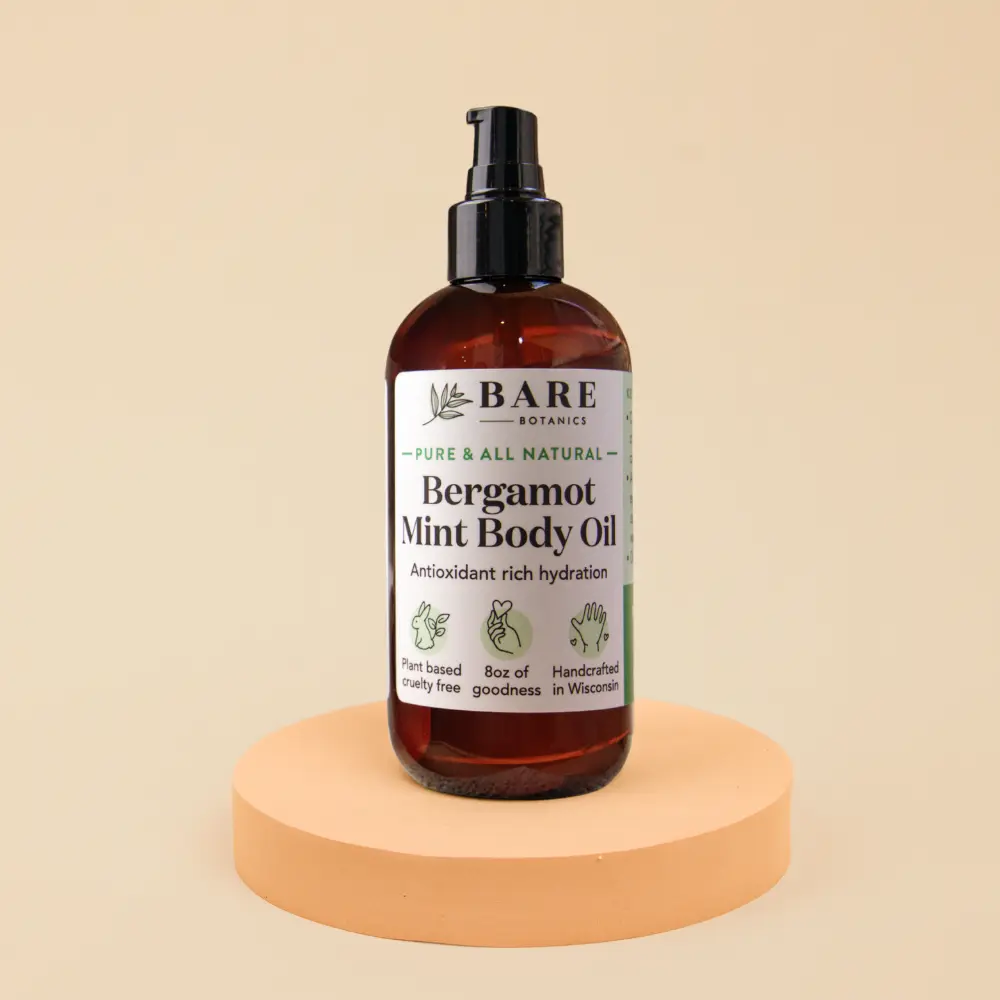 Bare Botanics All Natural Moisturizing Body Oil, 8 oz Bergamot Mint, Expertly-Formulated All Natural Oil for Skin, Hair & Nail, Deep Hydration & Nourishing Care, Vegan & Cruelty-Free