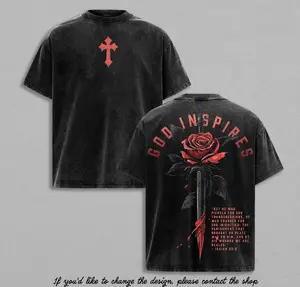 God Inspires Rose Sword Shirt, Christian Graphic Tee Jesus Apparel , Isaiah 53:5 Bible Verse Shirt, Faith Streetwear, Washed Vintage Tee, Religious Gift for Believers