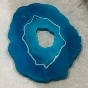 Blue Agate Slice Coasters 4.6” Irregular Natural Agate Stone  Handmade Blue Crystal Coasters Set  (2) Boho Glam Home Decor Gift | Ocean Beach Decor